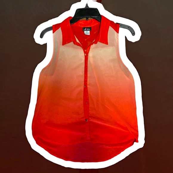 Womens ombré orange collar button sleeveless top - Picture 2 of 10